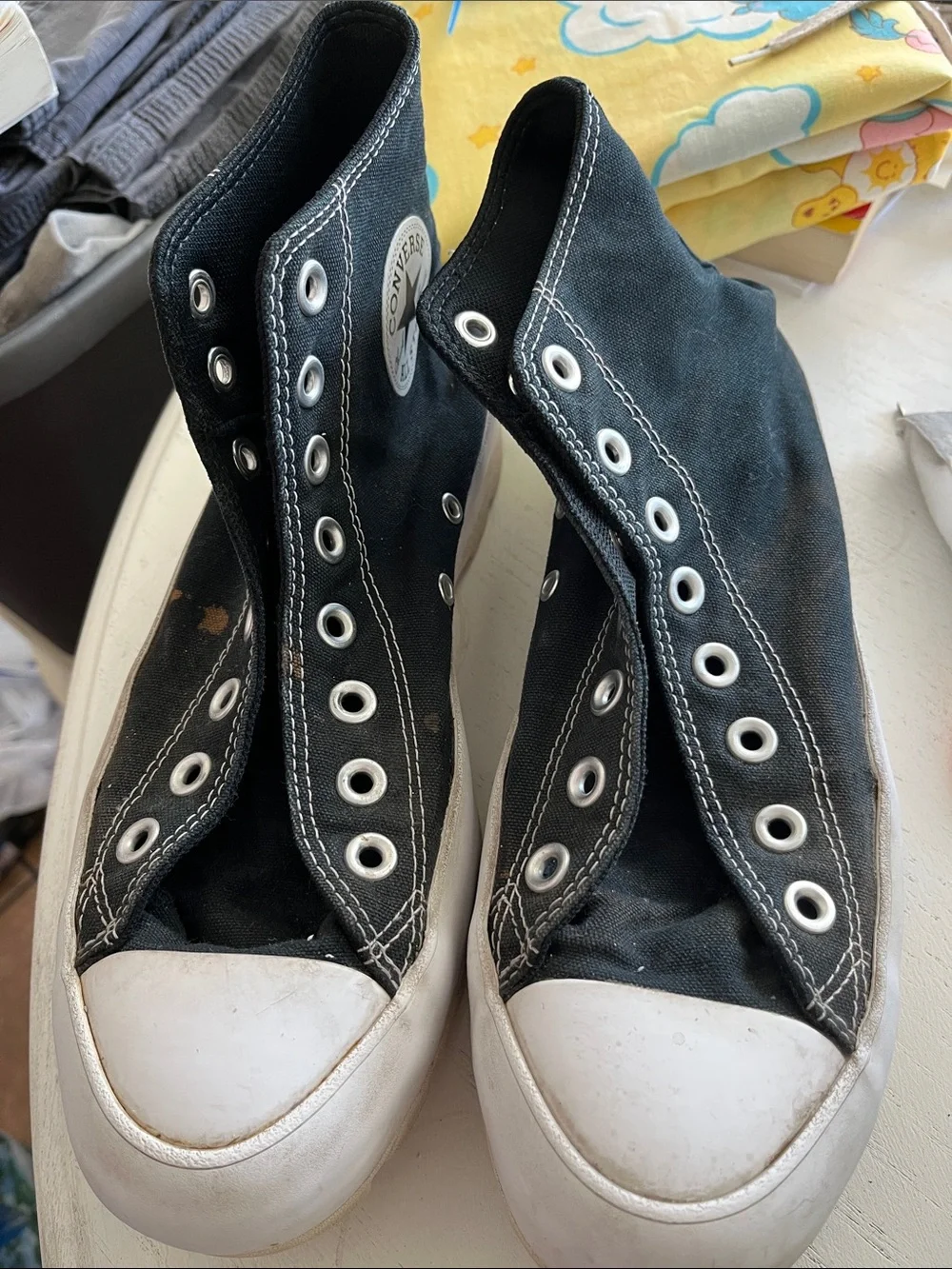 Converse Black High-Top Platform Canvas Sneakers Rugged Retro Size 9